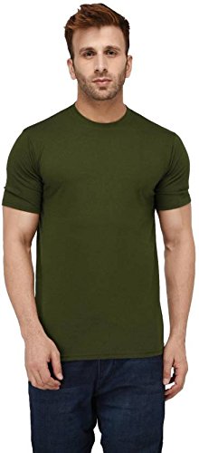 Men's plain olive green cotton T-shirt by Seasons, front view showing soft fabric and classic fit.