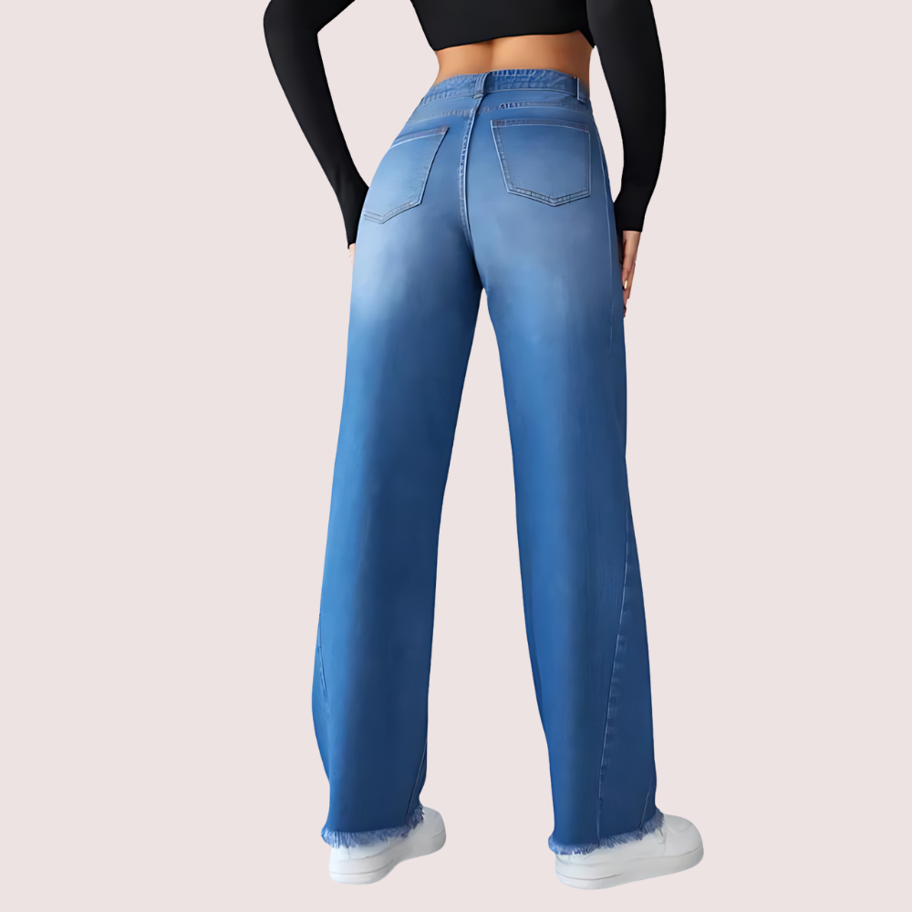 Snazzyway wide-leg casual high-waist jeans for women, non-elastic denim with a relaxed fit and trendy style.