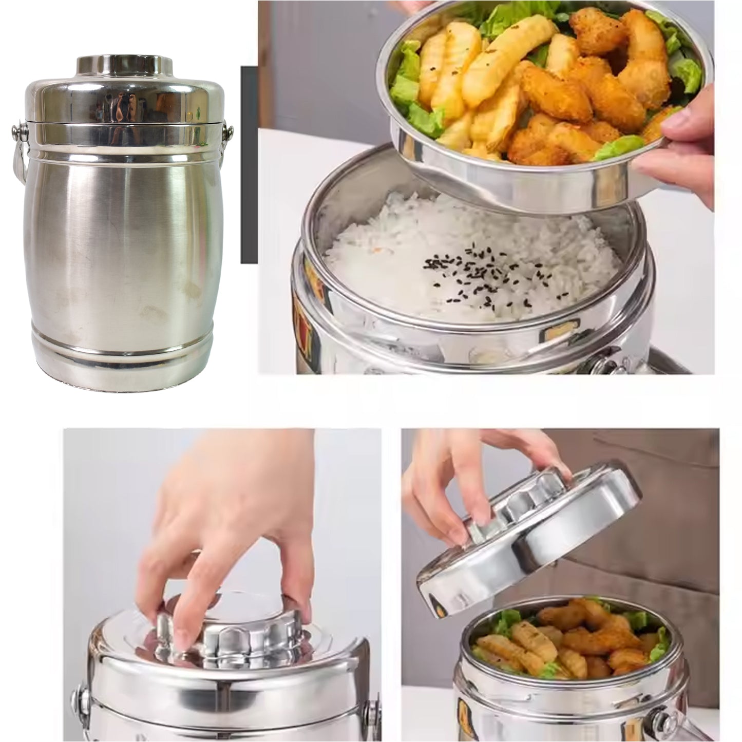 Wukusy stainless steel insulated lunch box with double vacuum layers, 2.2 L capacity, suitable for keeping food fresh and hot.