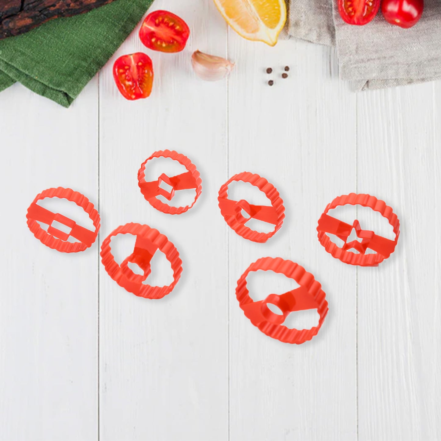 Wukusy 6-piece plastic Easter cookie cutter set for baking, fondant, biscuits, cake decoration, and pastry shaping.