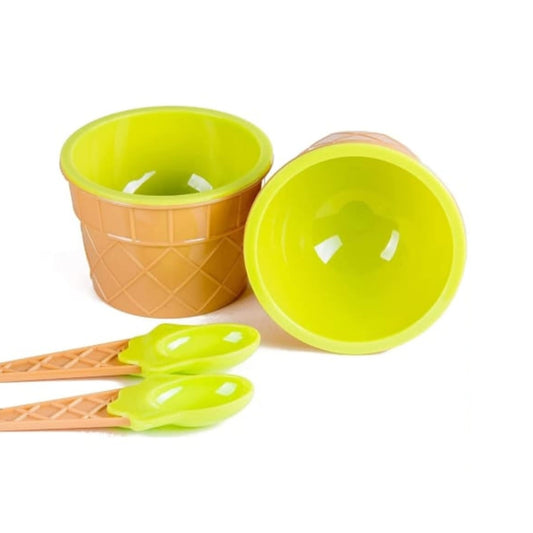 Wukusy 5320 ice-cream waffle spoon bowl set with two bowls and spoons, perfect for serving ice cream in a stylish home setting