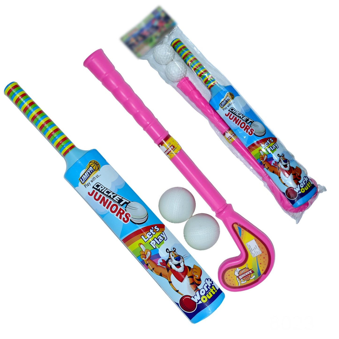 Lightweight plastic hockey and ball toy set for kids, featuring a bat and ball, by Wukusy, perfect for outdoor play.