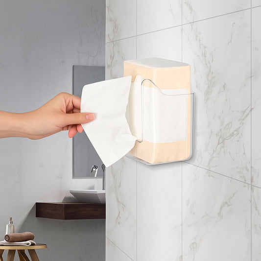 Wukusy tissue napkin dispenser holder in white plastic, designed for bathroom or kitchen countertop use.