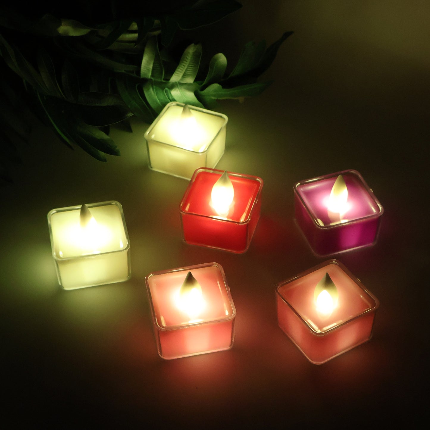 Six Wukusy LED flameless decorative tealight candles in a set, perfect for home decor, with a warm, flickering glow.