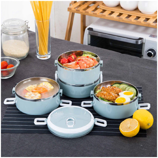 Wukusy 2871 multi-layer stainless steel hot lunch box with four compartments for home and kitchen use, food storage, and transport.