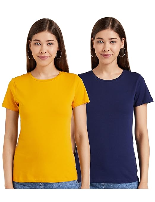 Set of two women's cotton regular fit T-shirts by FIZZI SHOP, shown in natural colors, soft fabric, and classic crew neck design.