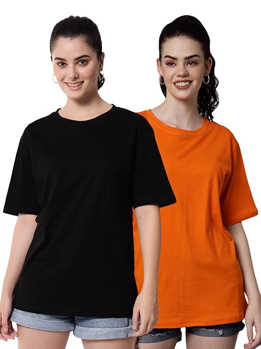 Light beige cotton half-sleeve oversized T-shirt for women by FIZZI SHOP, featuring a relaxed fit and classic style.