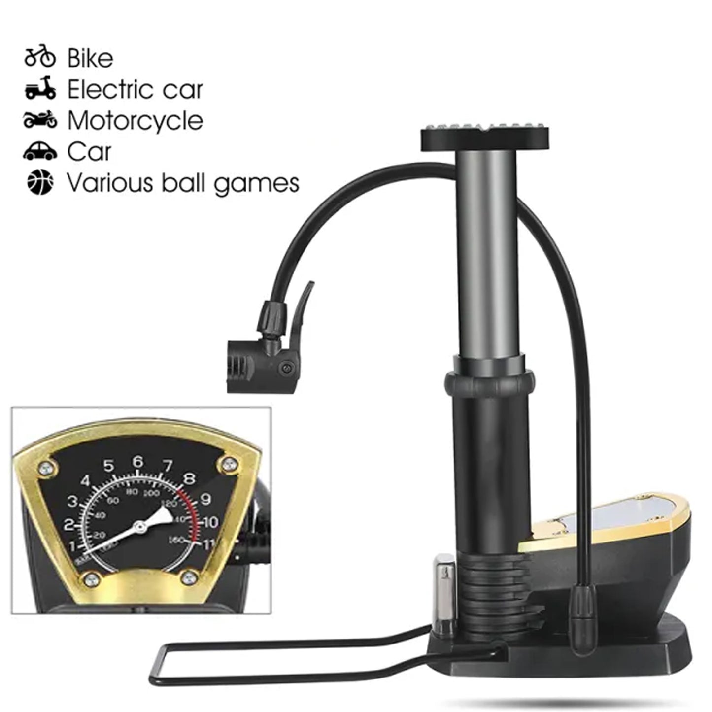 Wukusy portable high pressure foot air pump with needle for inflating sports balls and outdoor equipment, compact home improvement tool