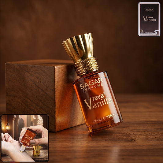 Wukusy Sagar Java Vanilla Roll-on Attar perfume oil in 9.9ml bottle, alcohol-free fragrance for men and women, natural vanilla scent