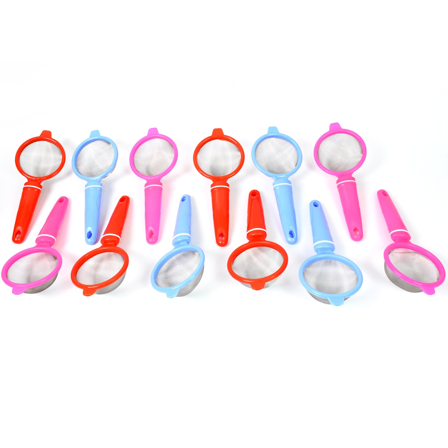 Set of 12 Wukusy plastic multipurpose tea and coffee strainers, lightweight and durable for brewing and filtering beverages.