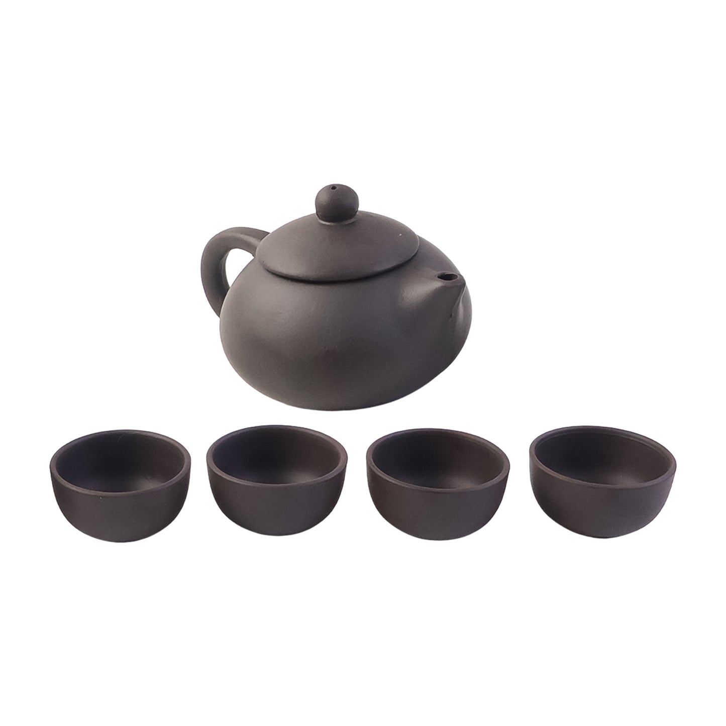 Wukusy premium black clay ceramic tea set with teapot and four cups, ideal for home and kitchen tea service.