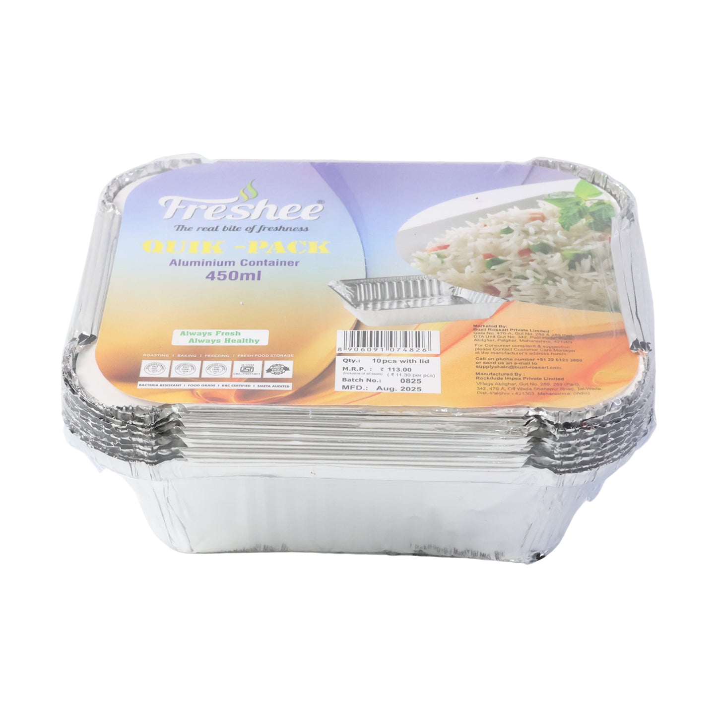 Set of 10 Wukusy Freshee aluminium food containers with lids, 450 ml capacity, ideal for storing and organizing kitchen meals.