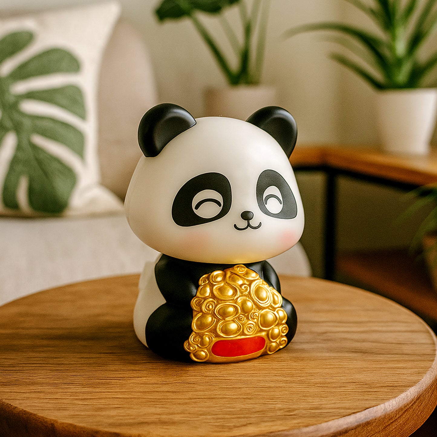 Solar-powered moving head panda statue for car decoration, featuring a cute panda design perfect for home improvement projects.