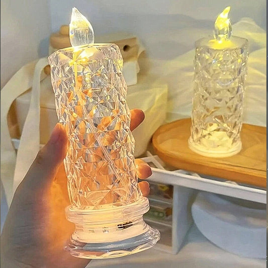 Wukusy 6241 Rose candles for home decoration featuring crystal candle lights on a decorative surface.