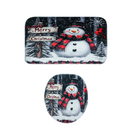 Christmas-themed 3-in-1 bathroom mat set by Wukusy, featuring festive designs and soft, absorbent material for home decor.