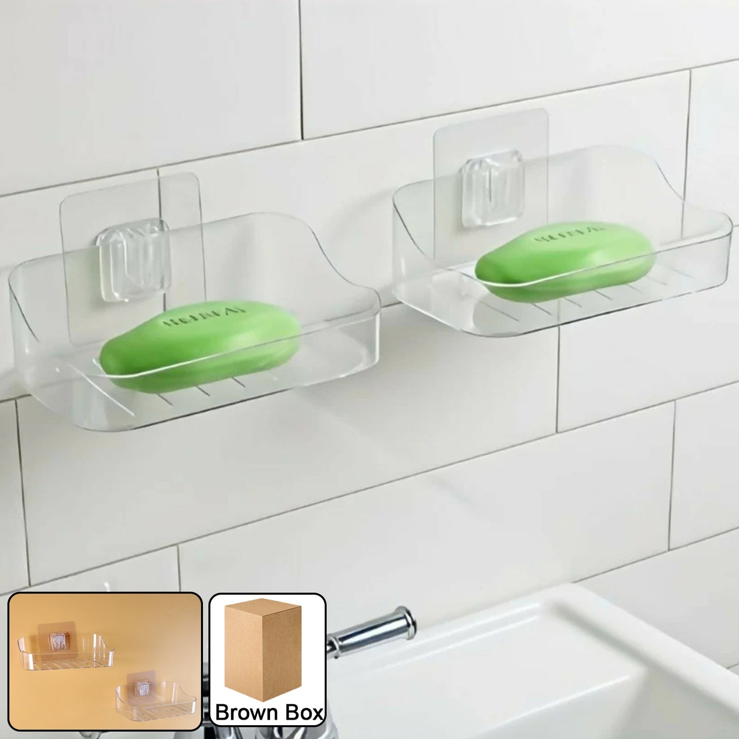 Wall-mounted transparent soap dish holder set by Wukusy, designed for bathroom home improvement, with clear plastic dish and mounting hardware.