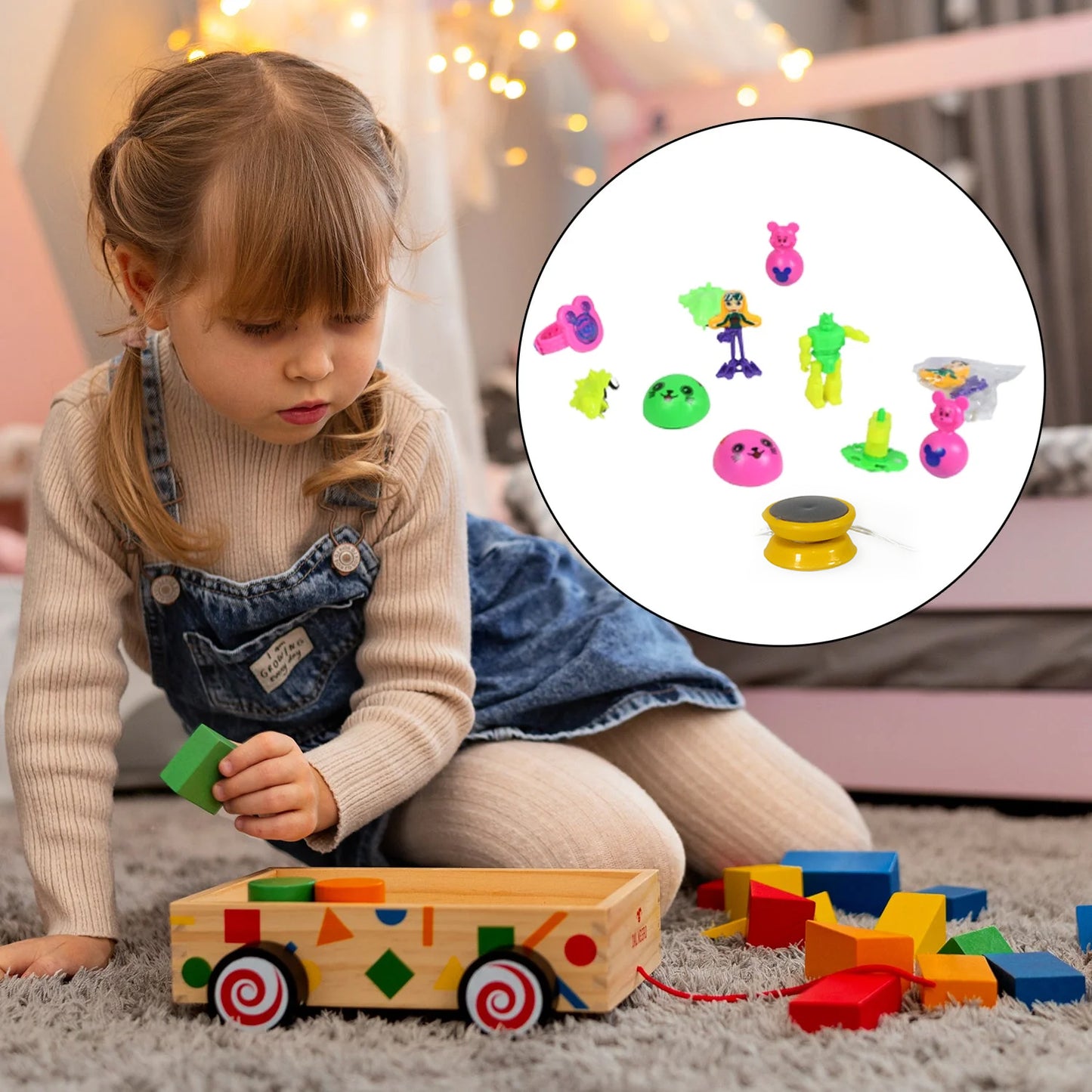 Wukusy 20-piece toy set with plastic commander container, includes various colorful playing toys for kids, perfect for imaginative play.