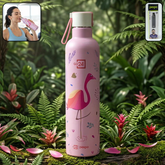 Wukusy Pexpo Oslo art printed 750ml insulated stainless steel water bottle with colorful design and screw-top lid