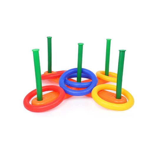 Wukusy 13-piece ring toss game for children, featuring colorful rings and pegs, suitable for kids' play and indoor entertainment.