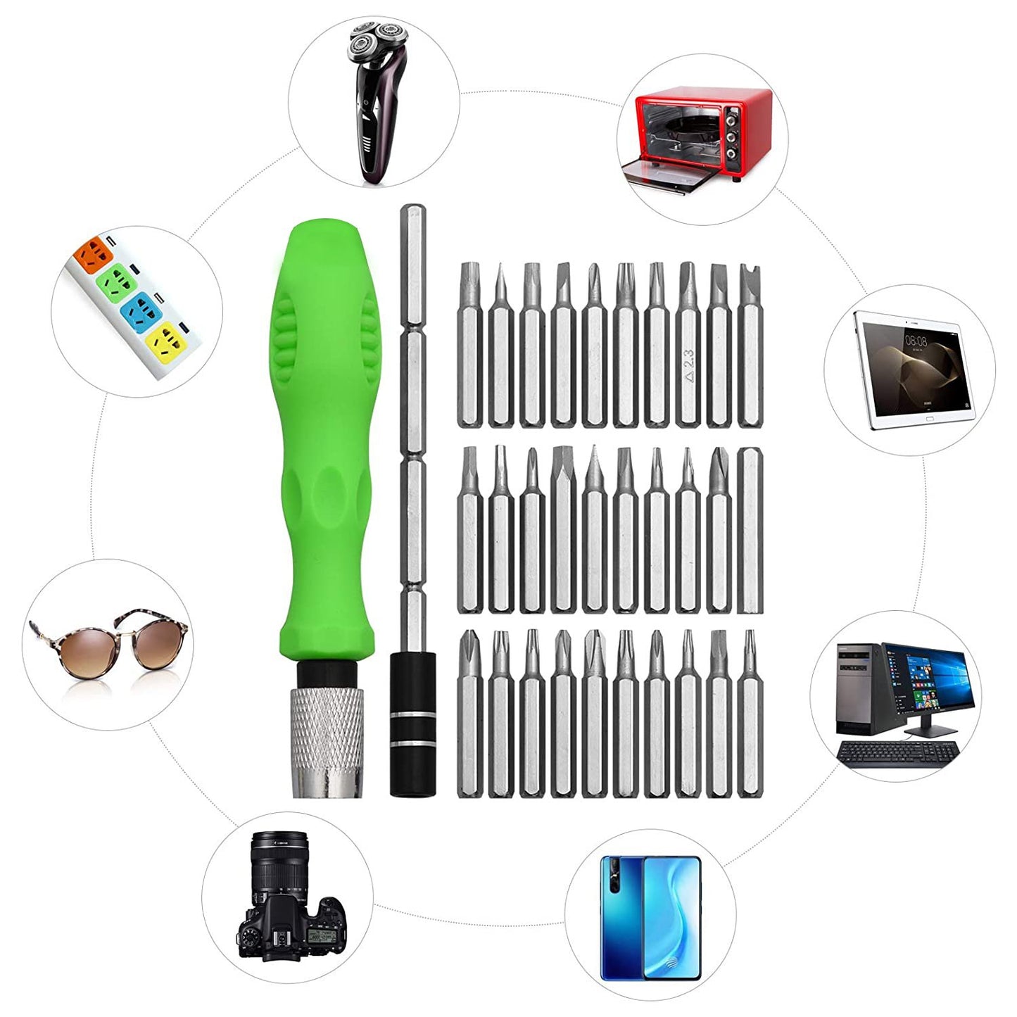 Wukusy 32-in-1 mini screwdriver bits set with magnetic flexible extension rod, power and hand tool for versatile repair tasks