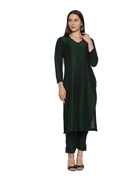 Black women's cotton blend kurta set with traditional design, featuring a comfortable fit and stylish detailing.