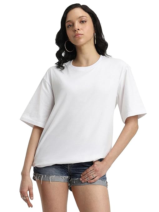 White cotton women's half sleeve T-shirt by Seasons, showcasing a soft, comfortable fit and classic design.