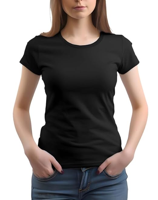 Women’s plain black T-shirt by Seasons, regular fit, made from soft fabric, shown laid flat on a white background.