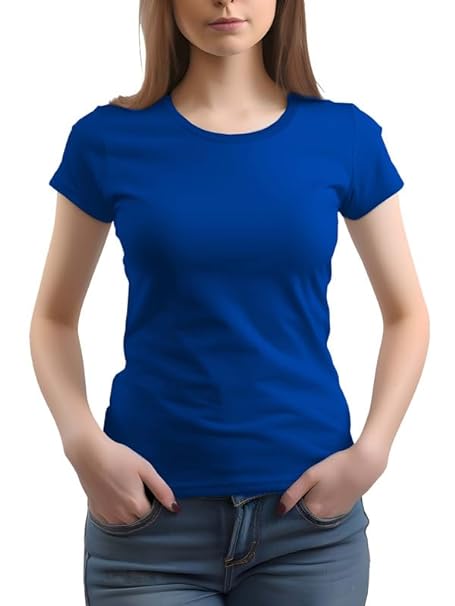 Women’s plain royal blue T-shirt by Seasons, regular fit, casual style, front view showing soft cotton fabric.