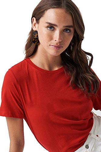 Red cotton T-shirt for women by Seasons, plain design, short sleeves, casual fit, displayed flat on a white background.