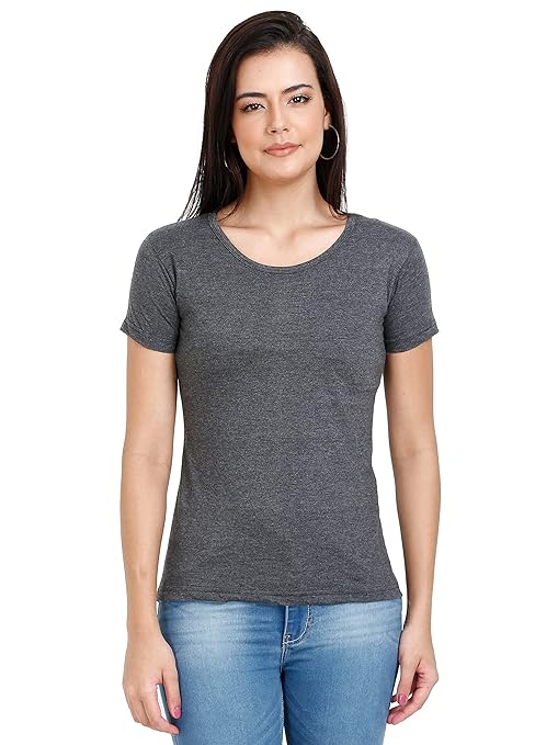 Women’s charcoal cotton T-shirt from Seasons, plain and comfortable, showcasing a relaxed fit and soft fabric.