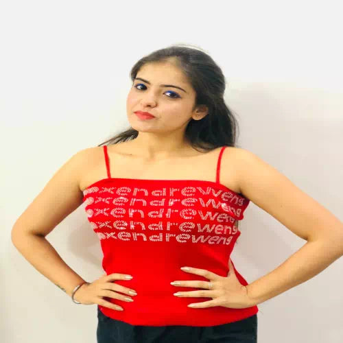 Red printed straps casual women's top from FIZZI SHOP, featuring a solid color design and comfortable fit.