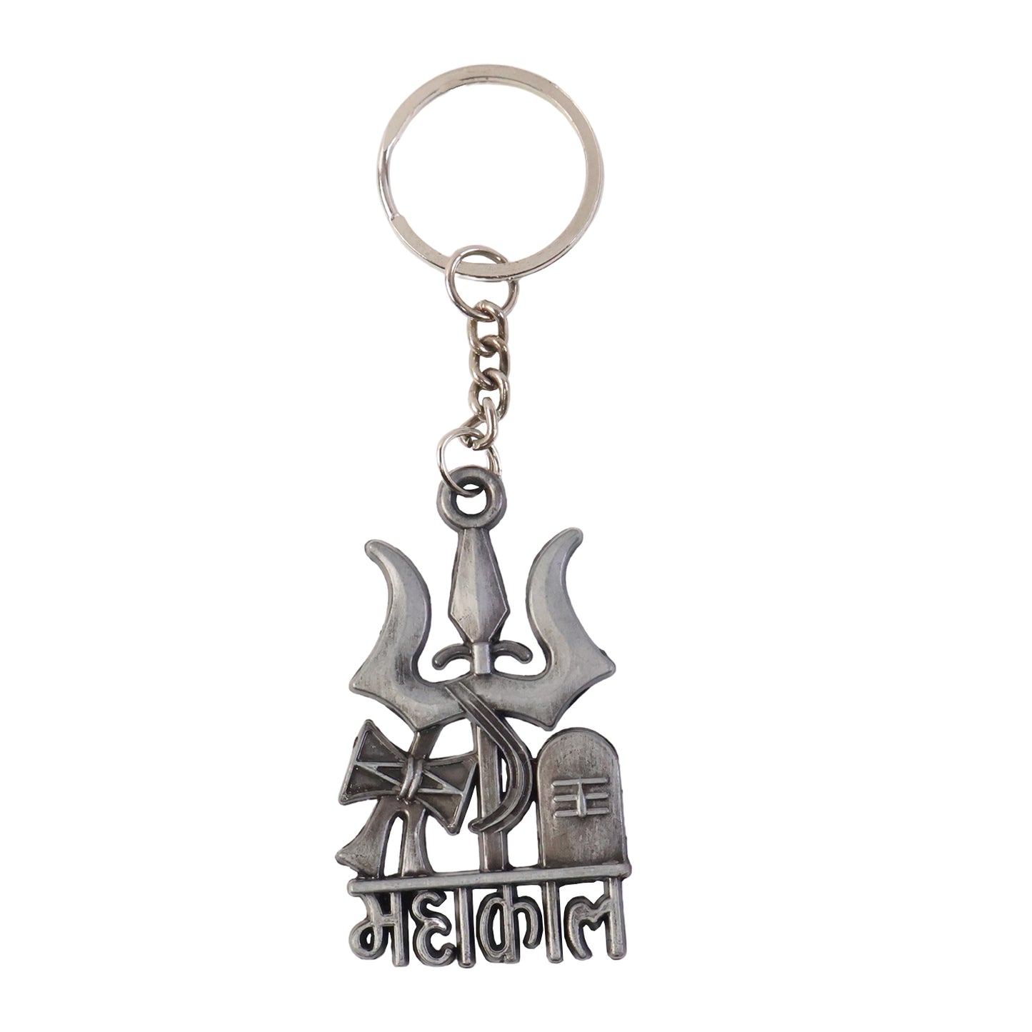 Wukusy Premium Metal Mahakal keychain displaying intricate Mahakal design on a durable metal accessory.