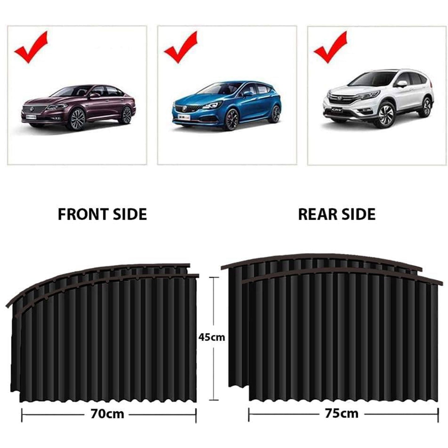Wukusy automotive car window sunshade curtains with hooks and adhesive taps, four-piece heat protection set for car windows.