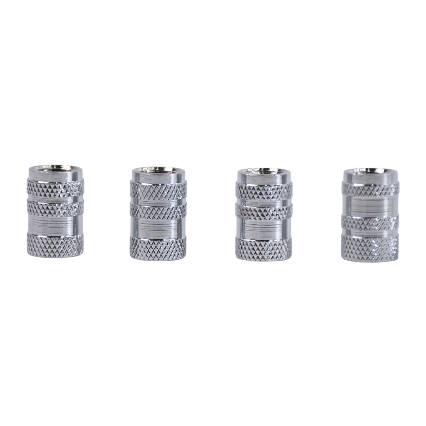 Set of four silver Wukusy tire valve stem caps for Genesis cars, compatible with most car, truck, and SUV wheel accessories.