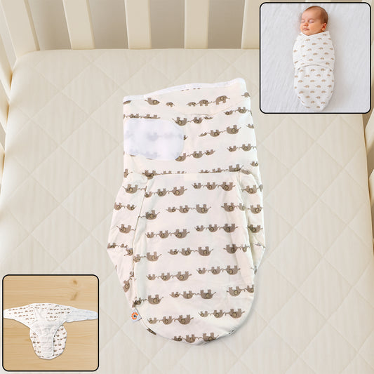 Soft cotton adjustable baby swaddle wrap from Wukusy, designed for newborns, in a gentle pastel color with secure wrap features.