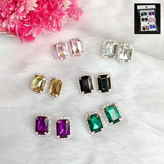 Wukusy diamond jewelry interchangeable triangular-shaped earrings with six pairs in assorted mix colors and designs.