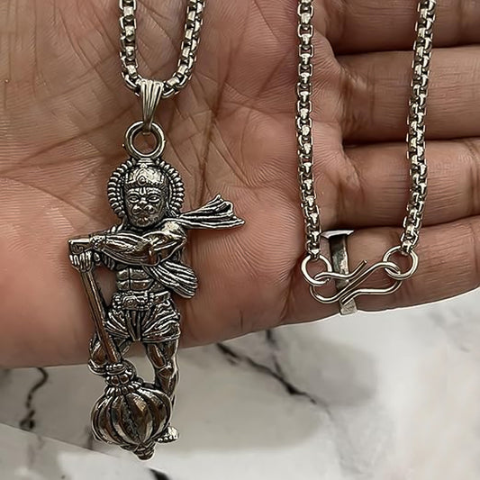 Wukusy Hanuman Ji pendant bracelet featuring Gada, religious jewelry for men and women, with detailed pendant and beaded design.