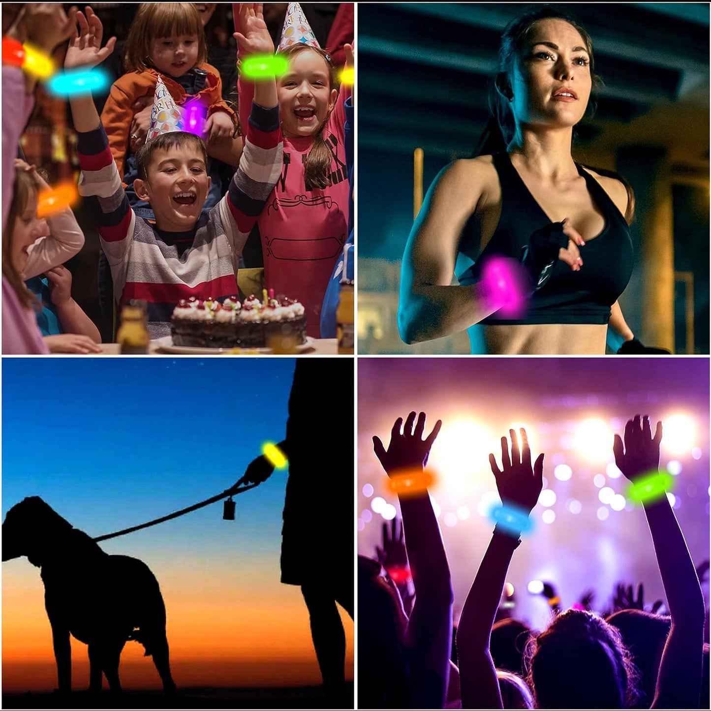 Wukusy running lights LED bracelet for runners, multicolor, adjustable wrist strap, safety and visibility accessory.