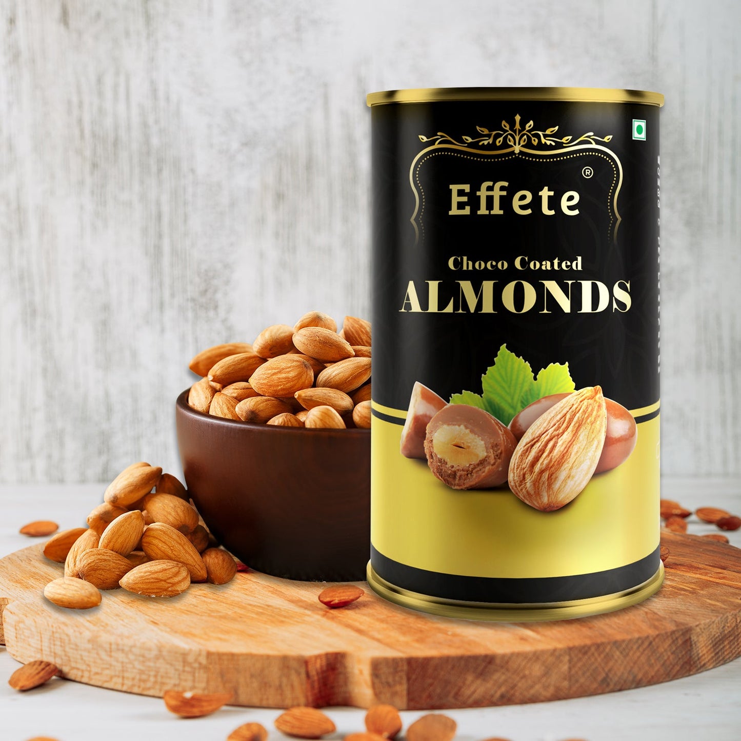 Wukusy Choco Almond chocolates featuring crunchy almonds coated in smooth chocolate, displayed in a close-up view.
