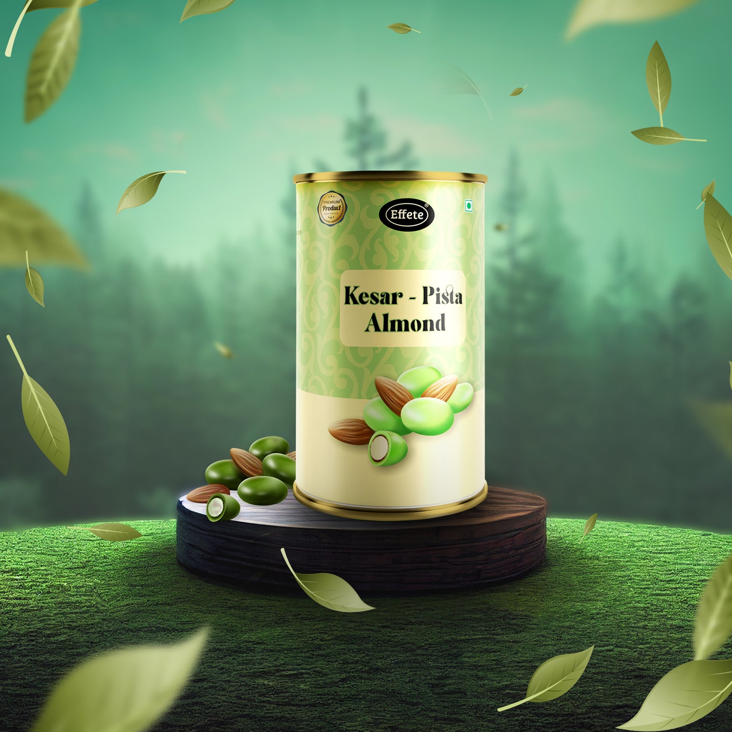 Wukusy Effete Kesar Pista Almonds Chocolate bar, 96g, featuring rich saffron, pistachios, and almonds in a smooth chocolate coating.