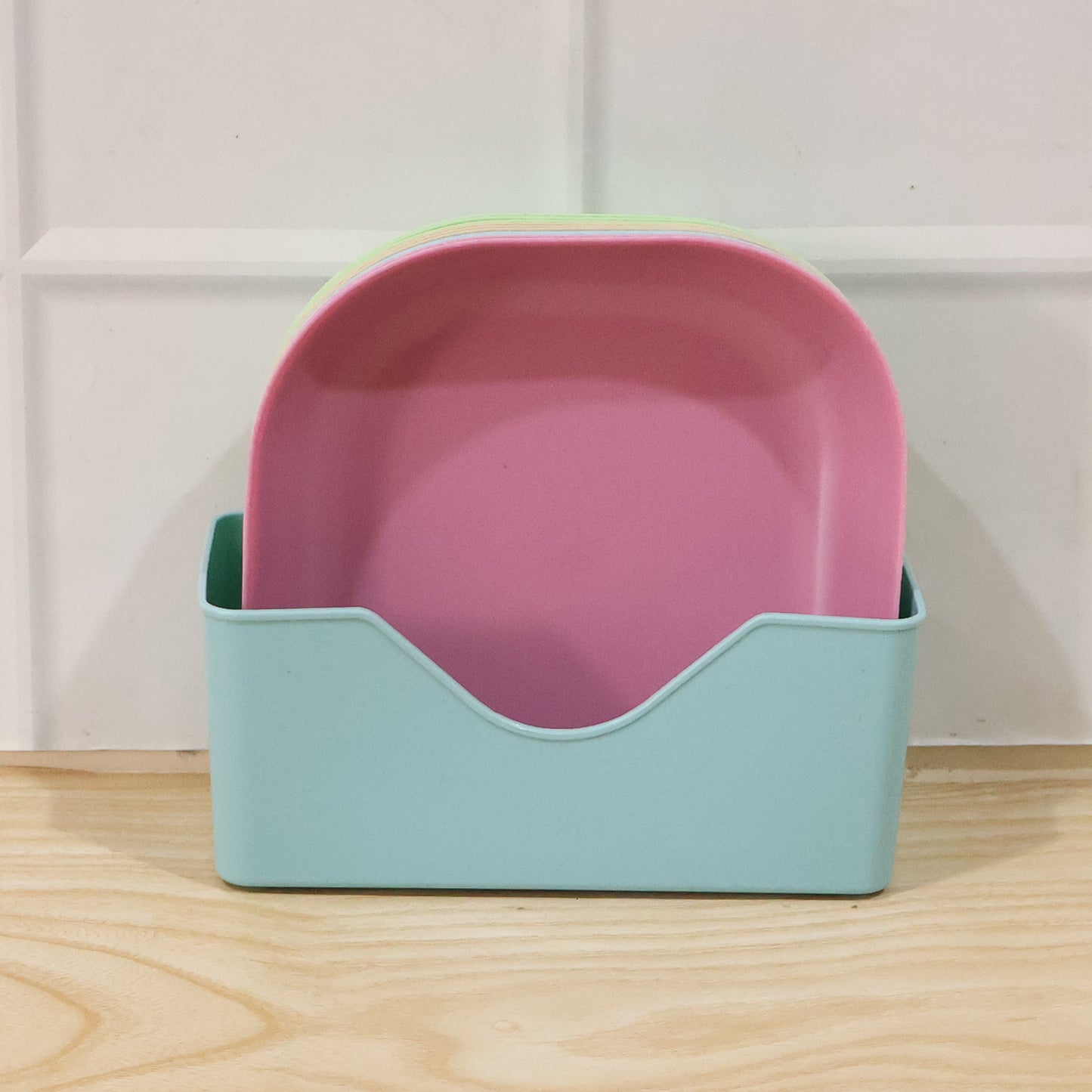 Wukusy 11-in-1 plastic snack serving plates set with multiple compartments for party snacks, featuring colorful, durable plastic trays.