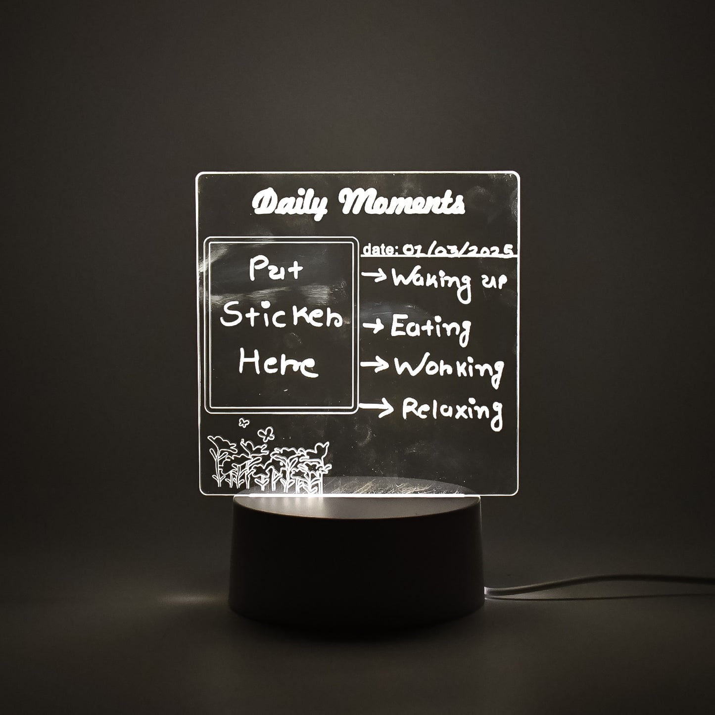 Wukusy Heart-shaped 3D acrylic Creative Visualization Lamp for home decor, bedroom, office, with erasable board for notes and drawing.