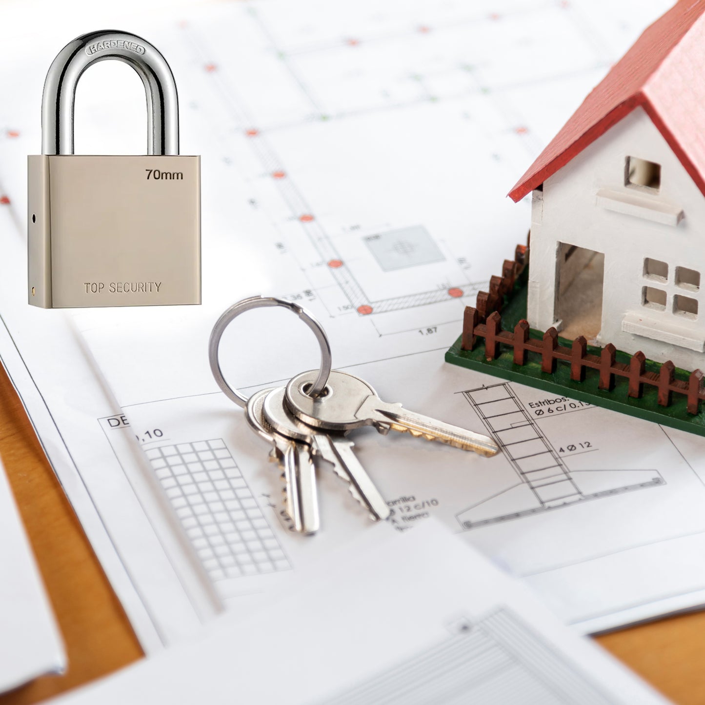 Wukusy 1690 Heavy Steel Square Padlock, 70mm with 4 keys, durable hardened shackle for doors, gates, shutters, and home security.