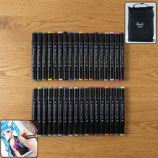 Wukusy 36-color dual tip art sketch marker set with carry case, featuring vibrant markers for drawing and coloring.