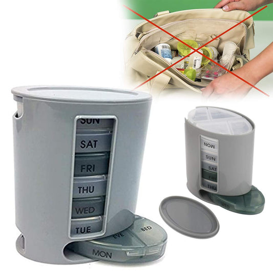 Wukusy 374 Pill Pro 7-day weekly tablet medicine organizer box with labeled compartments for daily medication storage.