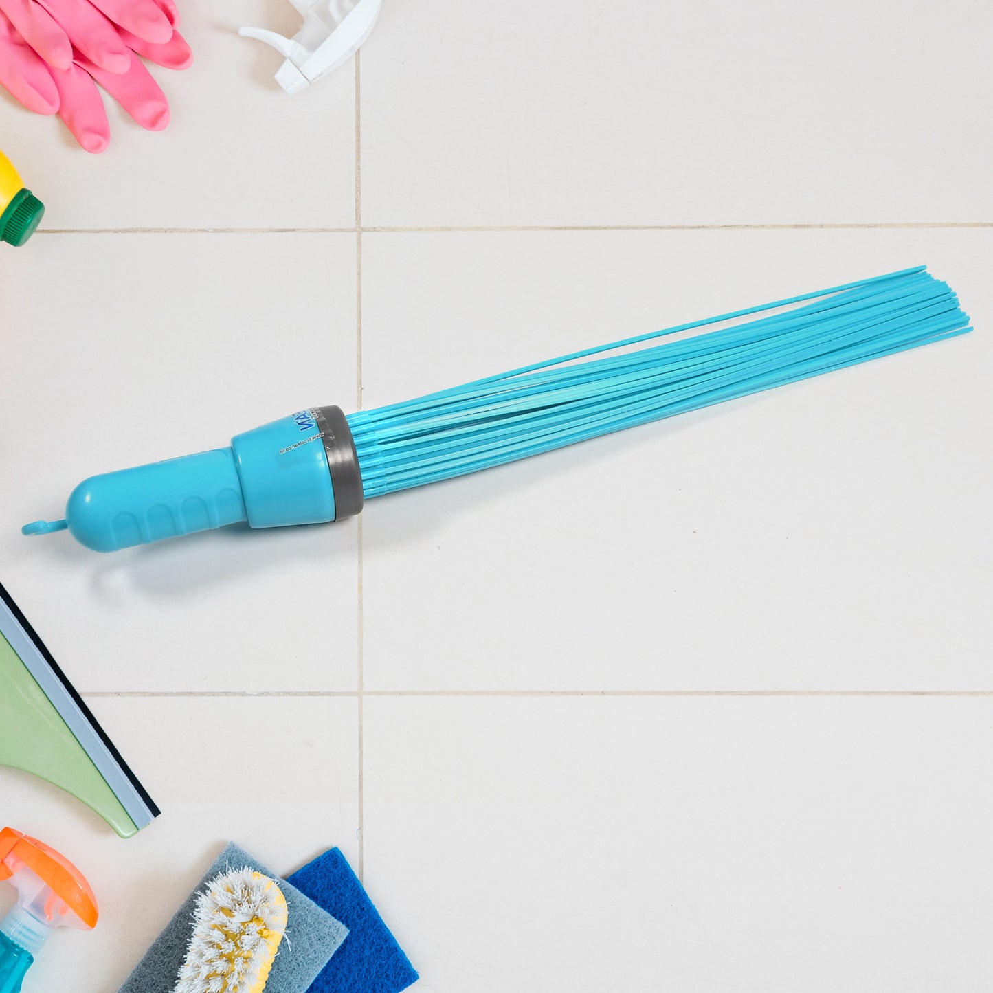 Wukusy heavy-duty Kharata plastic broom with 44 hard bristles for wet and dry floor cleaning, durable cleaning tool.