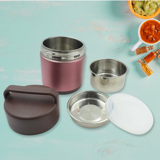 Wukusy vacuum insulated stainless steel lunch box with handle, folding spoon, double-layer design, 1600ml capacity, for kids and adults.