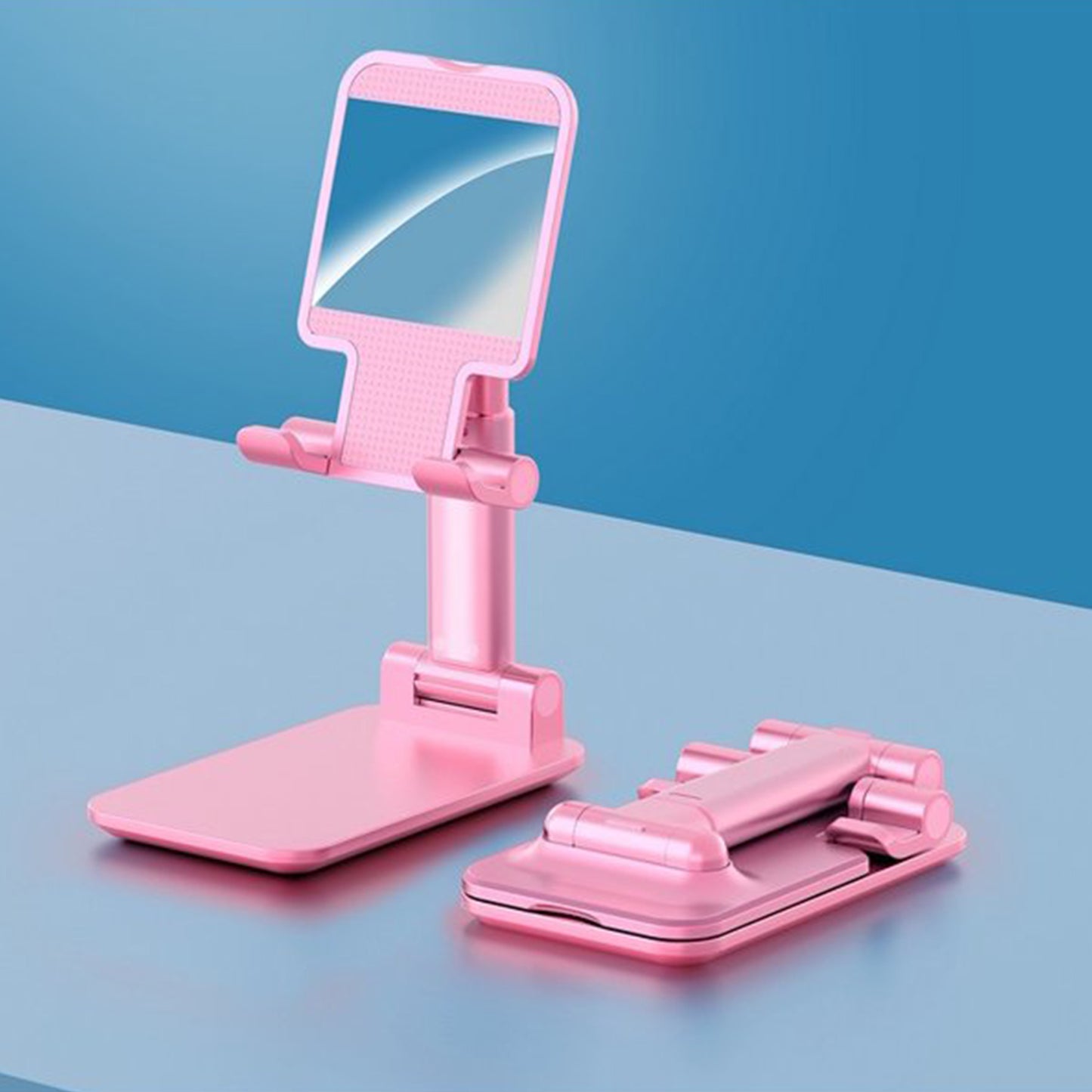 Wukusy 6636 desktop cell phone stand with mirror, adjustable 3-way phone holder for desk, height, and angle adjustment, with mirror.