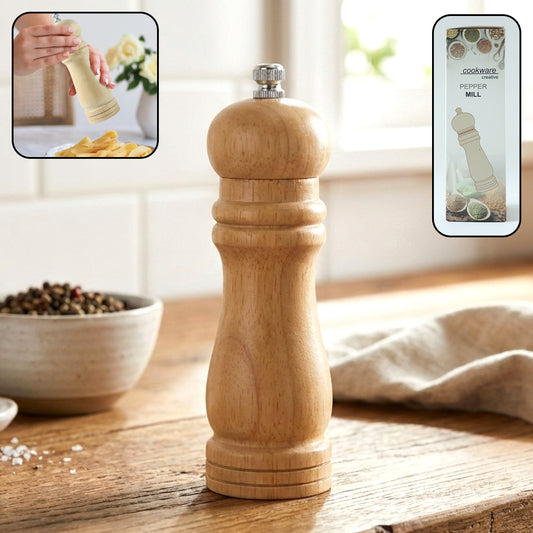Wukusy classic wooden manual pepper grinding mill with a rustic natural finish, designed for fresh pepper grinding.