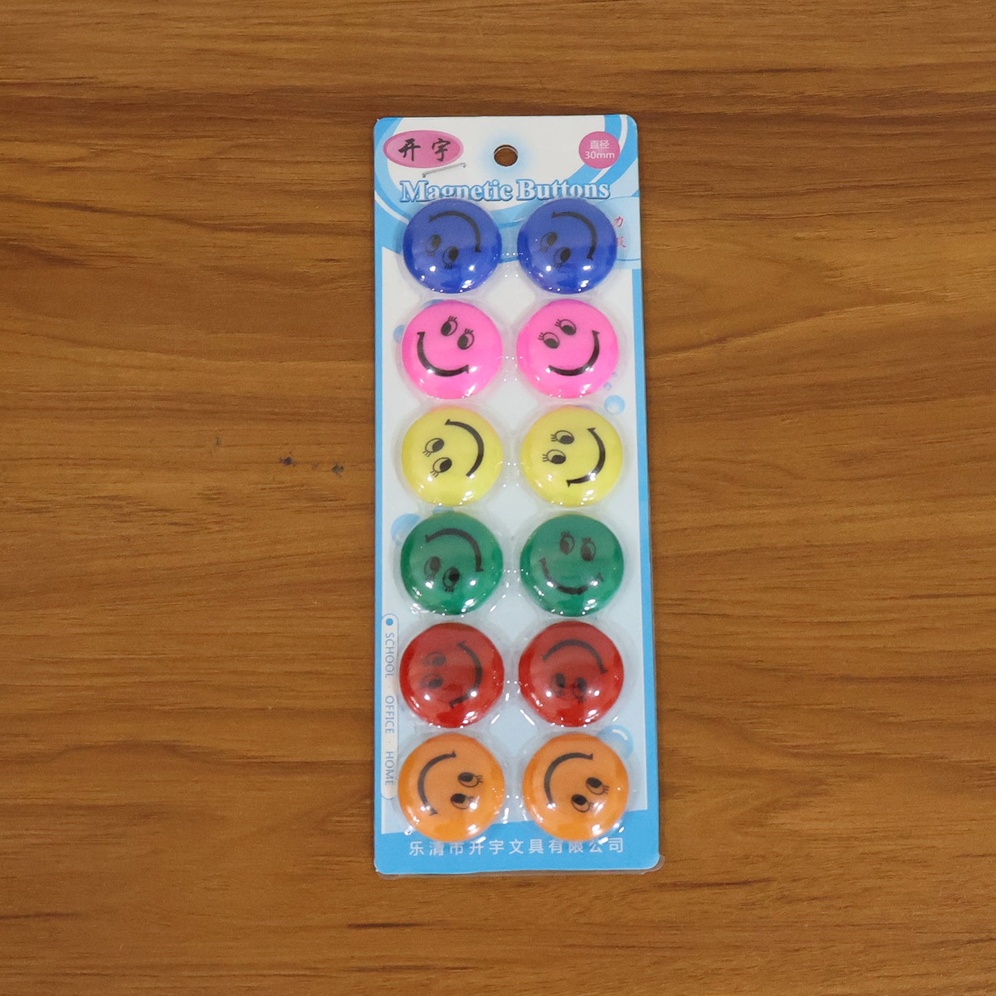 Set of 12 colorful smiley face magnetic buttons by Wukusy, perfect for decoration or crafting projects.